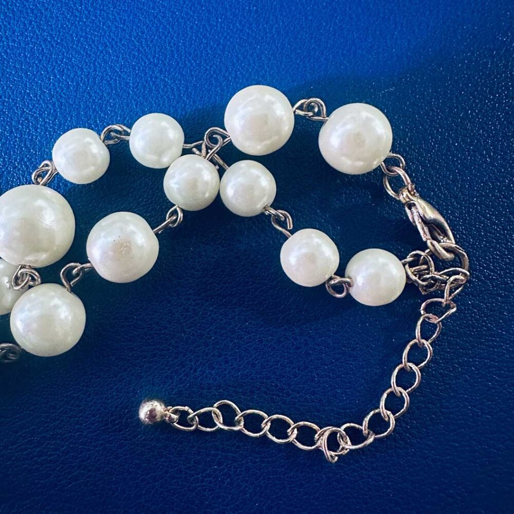 60" Faux Pearls Multi-Strand Rope Necklace – White & Champagne Beads - Picture 2 of 4